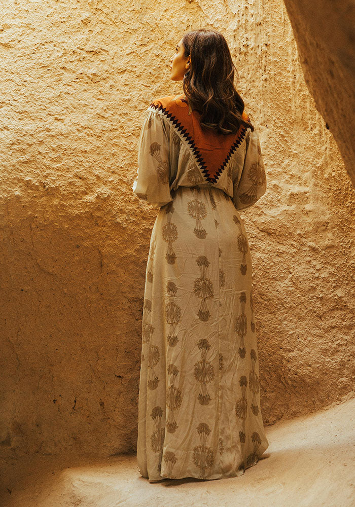 Boho Maxi Wickelrock aus Viskose in Senfgelb
