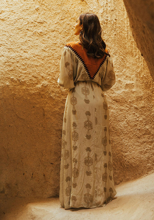 Boho Maxi Wickelrock aus Viskose in Senfgelb